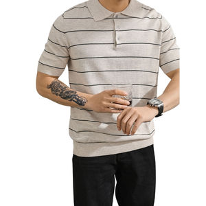 Chemise polo pour homme à motif rayé, anti-rétrécissement, col en V, tissu respirant de qualité supérieure, séchage rapide, léger, doux, décontracté - Product Image 3