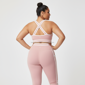 Private Label Plus Size Solid Yoga Set Women High Waist Leggings Sports <b>Bra</b> Gym Workout Activewear 2-Piece Quick-Dry Breathable - Product Image 5