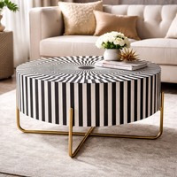 Table basse ronde en bois artistique avec incrustations en os noir et blanc, motif floral moderne, meubles de salon, Rajasthan