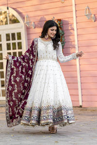 Stunning Faux Georgette Embroidered Gown Sequin Detailing Tassel Sleeves Decorative Border Dupatta Set Outfit ZW176 -DC - Product Image 3