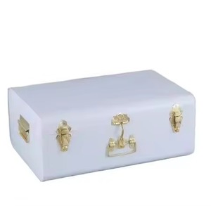 White Rectangle <b>Storage</b> Box with Gold Buckle Latch Minimalist Design for <b>Table</b> Top Use <b>Small</b> Capacity Lightweight Trunk Box - Product Image 1