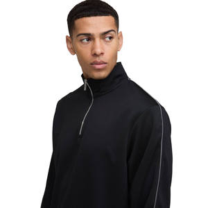 <b>Mens</b> Black and <b>White</b> Piping Detail Quarter-Zip Sweatshirt and Matching <b>Pants</b> Tracksuit OEM ODM Wholesale Apparel - Product Image 3