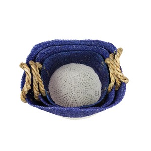 ชุดตะกร้าหวายทะเล 3 ใบ สีกรมท่าและสีขาว ตะกร้าเก็บของทำมือ ขายส่ง เป็นมิตรกับสิ่งแวดล้อม ผลิตในเวียดนาม - Product Image 5