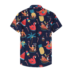 เสื้อเชิ้ตฮาวายแขนสั้นลายการ์ตูนสำหรับผู้ชาย ปกคอพับ สไตล์วันหยุดฤดูร้อน ผ้าป๊อปลินทอ เสื้อลำลอง - Product Image 2