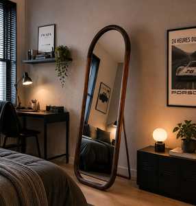 Luxury Arched Full Length Solid Wood <b>Mirror</b> Capsule Floor Standing Body <b>Mirror</b> Rustic Timber Frame <b>Wall</b> <b>Mirror</b> Dressing Decor HD - Product Image 5