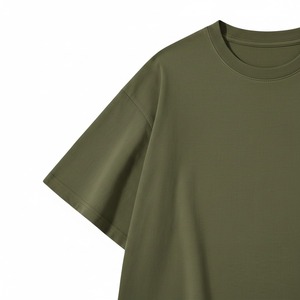 Camiseta de punto informal de manga corta con cuello redondo, color verde oliva, talla grande, para hombre, corte regular, 100 % algodón jersey - Product Image 4