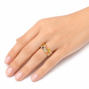 Bohemia <b>Gold</b> Plated <b>Ring</b> With Oval Cut Crystal Rhinestones Bezel Setting Unisex Everyday Wear Gemstone <b>Rings</b> - Product Image 5