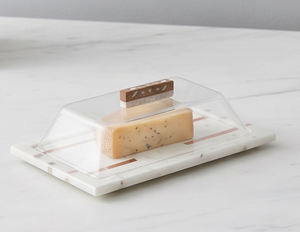 Plateau de service élégant à motif marbré avec accents en cuivre, design raffiné pour usage résidentiel, cadeau de mariage, surface alimentaire sécurisée pour le bureau - Product Image 4