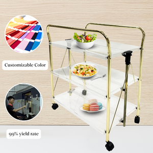 Carrito de té plegable de acrílico y metal de diseño moderno Uso doméstico de moda o Aplicación de hotel/comedor Característica plegable - Product Image 3
