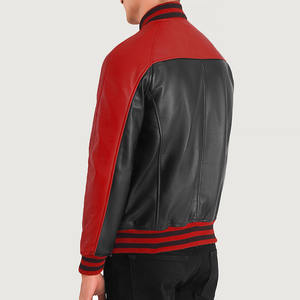 แจ็คเก็ตเบสบอลหนัง PU ปักโลโก้แบบ Letterman คุณภาพสูงสีดำแบบกำหนดเองสำหรับผู้ชาย - Product Image 2