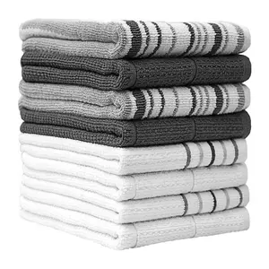 旧货灰白色条纹刺绣清洁台面仪式配件100% 棉可定制高尔夫厨房毛巾