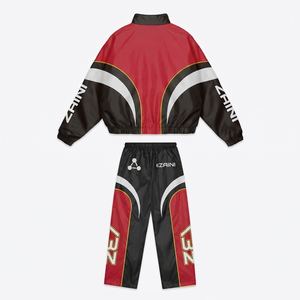 ZAINI ZI-104 Coupe-vent décontracté à capuche personnalisé en polyester Taslon respirant 300g pour l'hiver, avec panneaux avant unis et passepoil rouge et blanc, OEM - Product Image 2