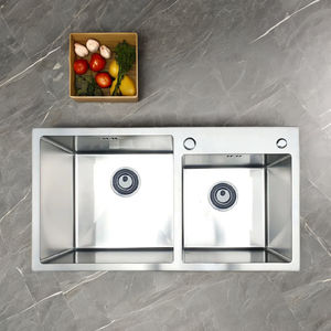 PN 8045 high standard SUS 304 Double bowl stainless steel top-mount handmade <b>kitchen</b> <b>sink</b> from Viet Nam factory - Product Image 1