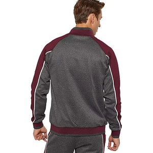 <b>Men's</b> Gray And <b>Burgundy</b> Tracksuit Set Full Length Color Blocking Sporty Style With Side Pockets Zipper Fly Polyester Cotton - Product Image 6