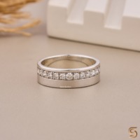 Bague large et simple en or 10 carats sertie de diamants Moissanite |   Bague de mariage empilable 0,46 CT 2 mm