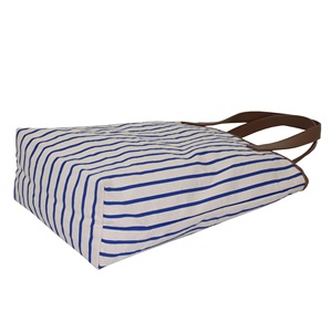Stylish Girls' 12 Oz Natural <b>Canvas</b> <b>Tote</b> Bag All-Over Stripe Print Pattern PU Trimmed Handle Fashionable Top Shopping - Product Image 3