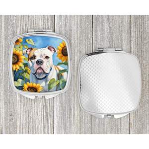 Espejo de maquillaje de viaje compacto con girasoles de Bulldog americano para mujer, regalo decorativo de bolsillo plegable de mano, conveniente para maquillaje - Product Image 4