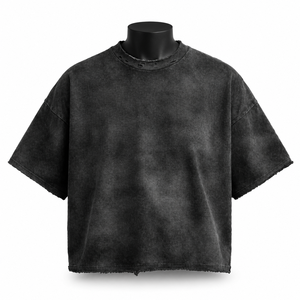 Camiseta de Hombre de Buena Calidad, Negra con Estampado, Manga Corta, Cuello Redondo, Algodón Lavado, Estilo Jersey, Corte Holgado, Ropa Urbana - Product Image 1
