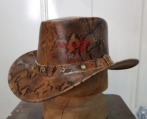 Sombrero de Vaquero de Cuero con Estampado de Serpiente Exótica, Estilo Rodeo Occidental Marrón, Ala Ancha, Ojales Metálicos, Accesorio de Moda para el Cabeza Estilo Rancho - Product Image 2