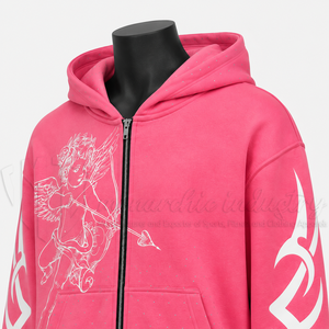 Custom <b>Pink</b> Rhinestone Zip Up Hoodie With Graphic Print Oversized Streetwear <b>Sweatshirt</b> Manufacturer Wholesale - Product Image 6