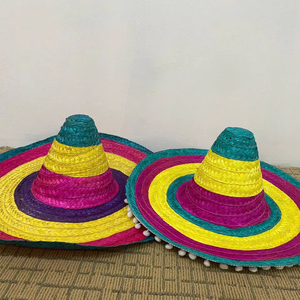 Échantillon Gratuit : Chapeau de Paille Mexicain Multicolore Fantaisie avec Pompons et Moustache – Idéal pour les Fêtes, les Soirées Costumées et les Bars à Tacos - Product Image 1