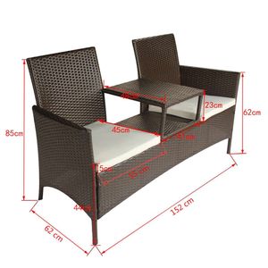 Grand banc de jardin en rotin PE brun avec housses amovibles, canapés de jardin - Product Image 5