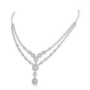 Luxury Double Layer Crystal 18K Solid Gold <b>Necklace</b> for Women | Bridal Wedding Gift Jewelry | Elegant IGI Certified Drop Pendant - Product Image 3