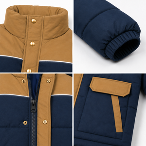 Chaqueta Acolchada de Invierno Personalizada para Hombre, Estilo Urbano, de Poliéster con Bloques de Color, Cierre de Cremallera, Detalles Reflectantes, OEM - Product Image 4