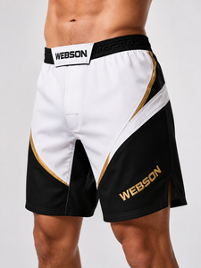 Pantalones Cortos de Artes Marciales Mixtas para Hombre Webson, Azul Marino, Blanco, Estampado Digital, Absorben la Humedad, Transpirables, Ajuste Atlético, Ligeros, 100% - Product Image 5