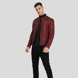 Blouson de motard personnalisé pour homme en cuir véritable marron, avec épaules matelassées, coupe ajustée, en peau de mouton souple, vêtement d'extérieur élégant - Product Image 2