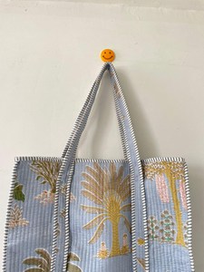 Sac fourre-tout en coton matelassé style bohème, imprimé palmiers bleus, sac à bandoulière, sac de shopping ouvert, toutes saisons, écologique et réutilisable - Product Image 2