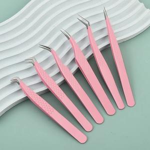 Pinzas para Extensión de Pestañas, 1/2/4/6 Piezas, Color Rosa, Acero Inoxidable, Alta Precisión, para Volumen, Herramientas de Maquillaje - Product Image 1