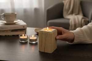 Round Wooden <b>Tea</b> <b>Light</b> Candle Holder Rustic Table Decor - Product Image 3
