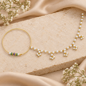 Élégant anneau de nez en or avec perle et chaîne, bijoux de mariée traditionnels, fabricant - Product Image 3