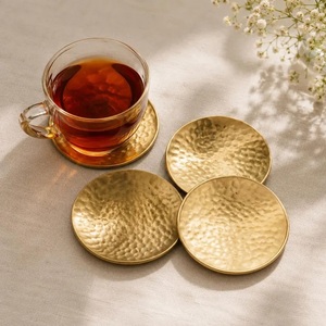 Regal Lotus Brass <b>Coaster</b> Set Handcrafted Round <b>Drink</b> <b>Coasters</b> Heat Resistant Table Protector Luxury Entertaining Gift - Product Image 5