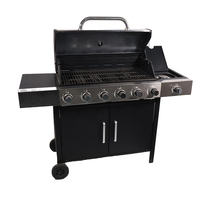 Barbecue à gaz autonome d'extérieur avec grand système de brûleurs à capot, rangement intégré et roues mobiles