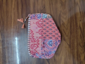 Bohemian Embroidered Cosmetic Bag Red Textile Zipper Closure Portable Small Makeup Pouch With Handle Lightweight Puffer - Product Image 4