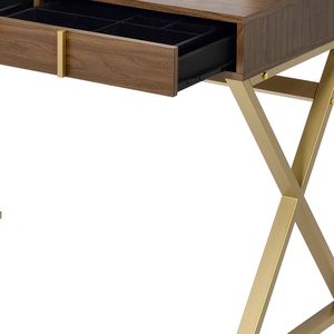Coleen Walnut and Gold Finish <b>Makeup</b> <b>Vanity</b> Desk with Mirror and Jewelry Tray - Product Image 2