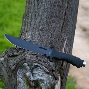 Hunting Knife Stainless Steel Fixed Blade Drop Point Serrated <b>Edge</b> <b>Rubber</b> Handle Black Industrial Grade 1pc - Product Image 4