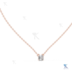 สร้อยคอจี้เพชรทรงเหลี่ยมแบบ Asscher Cut เพชรเพาะเลี้ยงในห้องปฏิบัติการ ทองคำแท้ 14K/18K ดีไซน์เรียบหรู ประดับเพชรเม็ดเดี่ยว เครื่องประดับสำหรับผู้หญิง - Product Image 4