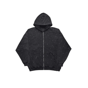 Unisex Hooded Tracksuit Set Full Sleeve Zipper Casual Rhinestone Acid Wash Wear Regular Fit Midweight Pants and <b>Jacket</b> - Product Image 5