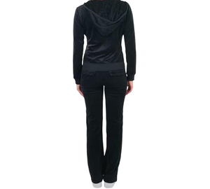 Survêtement léger et respirant à capuche noir pour femme, manches longues, poches latérales, coupe régulière, tenue décontractée d'automne, couleur unie - Product Image 2