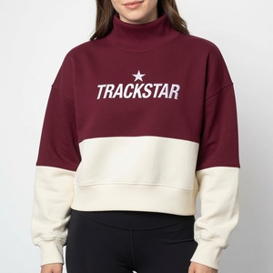 เสื้อสเวตเชิ้ตคอเต่าทรงโอเวอร์ไซส์สีแดงดำสำหรับผู้หญิง ปักลาย Trackstar ผ้าฟลีซหนานุ่ม - Product Image 2