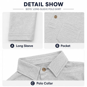 Chemises polo de golf à manches longues pour garçons, uniforme scolaire décontracté avec logo brodé, pour tous les jours. - Product Image 5