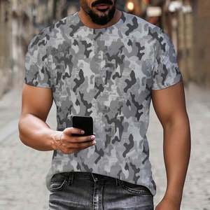 T-shirts imprimés camouflage d'été pour hommes, col rond, manches courtes, coupe ajustée, design camouflage AOL imprimé - Product Image 2