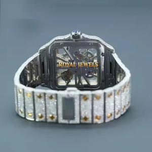Reloj de Pulsera Cuadrado de Acero Inoxidable con Incrustaciones de Diamantes de Imitación Moissanite, Estilo Lujoso Unisex - Product Image 3