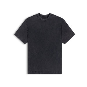 T-shirt décontracté pour homme en jersey de coton noir délavé à manches courtes et col rond, coupe classique, couleur unie, design épuré - Product Image 4
