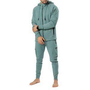 Men's Teal Tracksuit Set Full <b>Zip</b> <b>Hooded</b> Jacket With Side Pockets And Elastic Waist Joggers Casual Sportswear Autumn Wear - Product Image 4