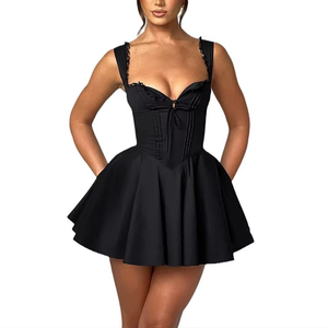 Vestido casual de verano para mujer con encaje, diseño halter personalizado, espalda con aberturas, corte ajustado, mini vestido corto de verano - Product Image 5