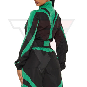 Ensemble deux pièces personnalisable OEM pour femme grande taille, coupe-vent d'automne imprimé, veste zippée et pantalon de survêtement en nylon uni avec fermeture éclair - Product Image 4